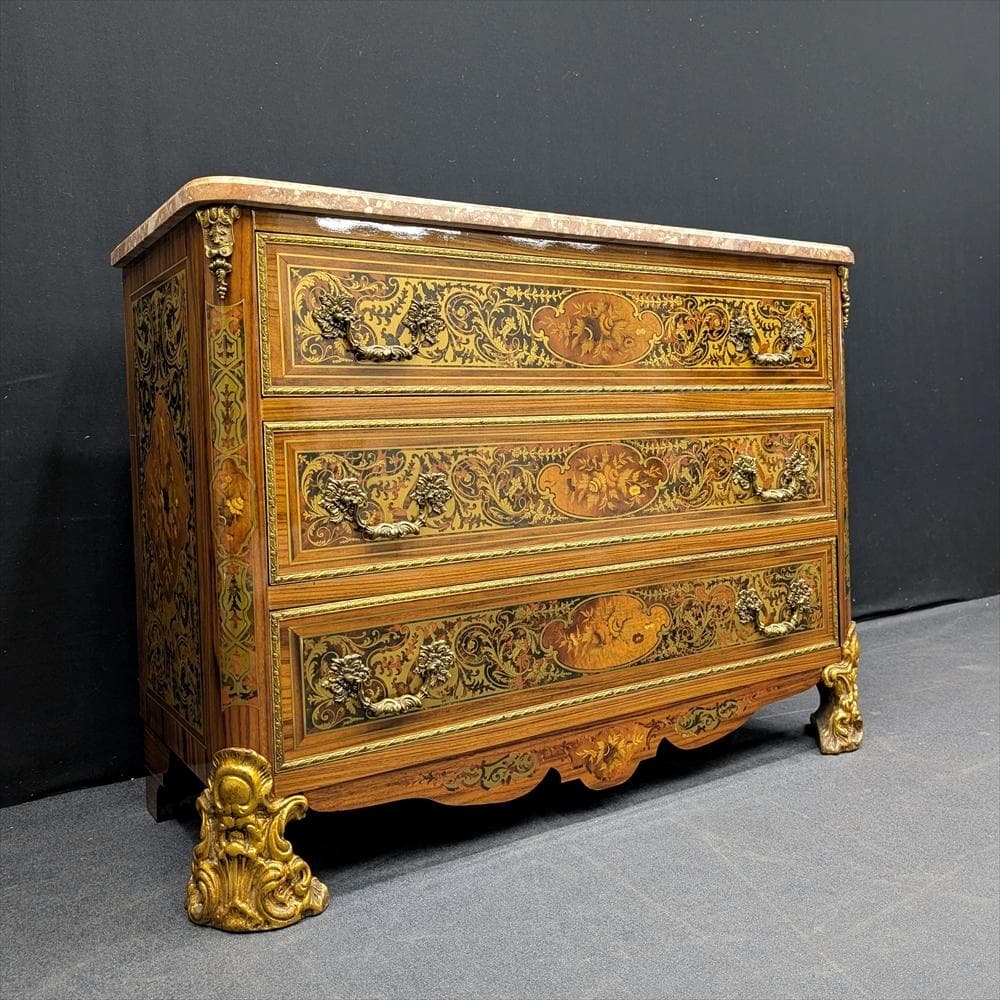 美品　フランス製　大理石　象嵌　リビングチェスト　タンス　チェスト　引取限定