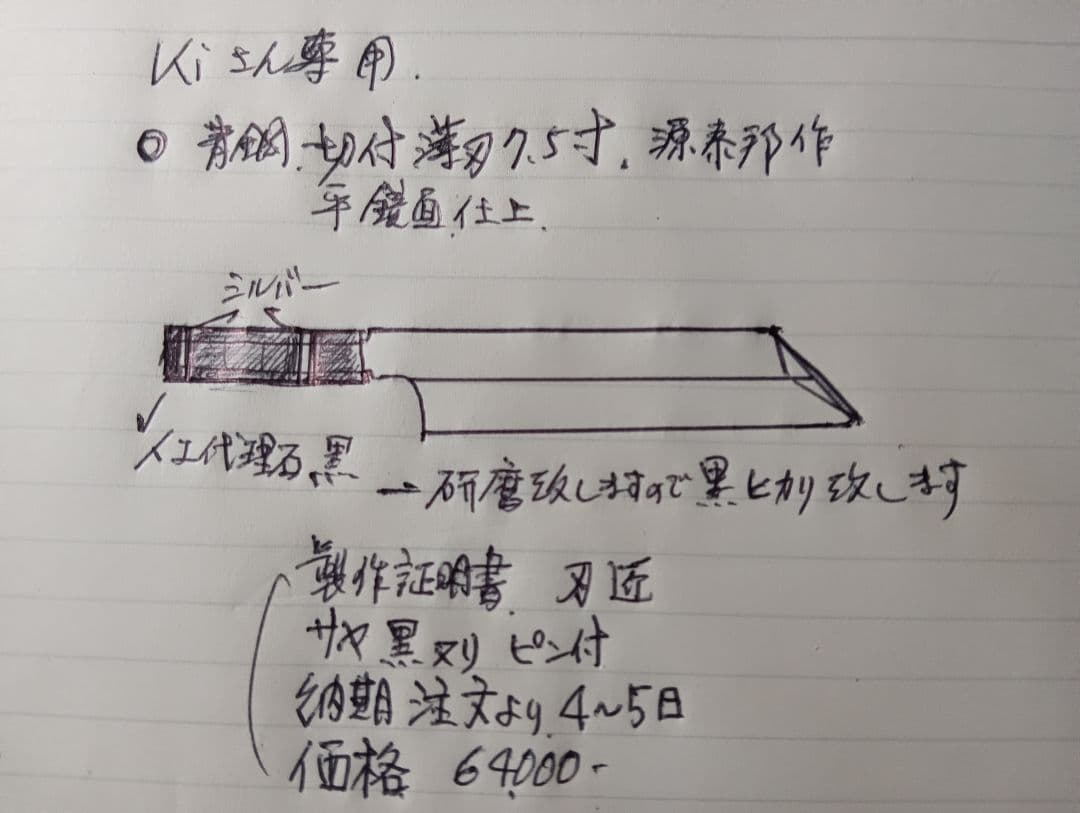 青鋼、切り付け薄刃、7分5分、