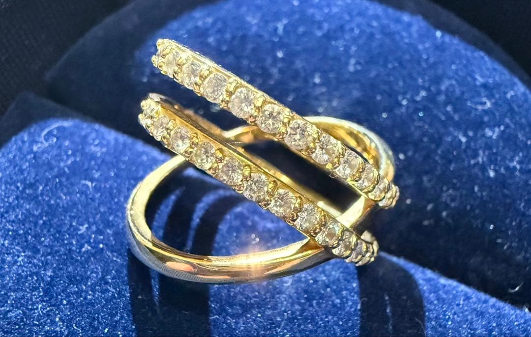K18 イエローゴールド ダイヤモンド リング 二連風 約12号