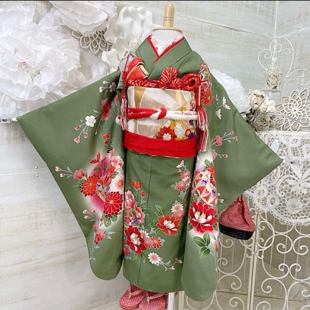七五三　フルセット　3歳　着物&帯&髪飾り&草履