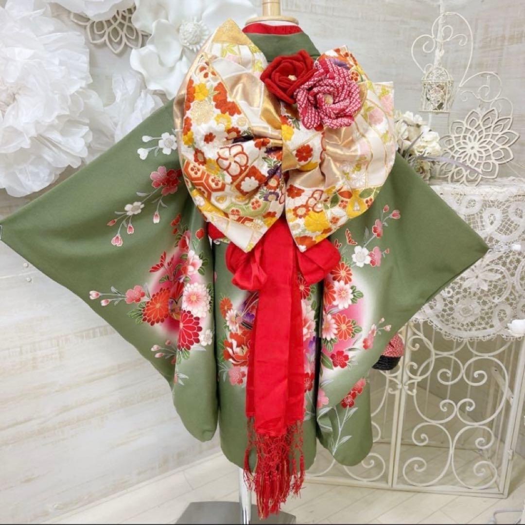 七五三　フルセット　3歳　着物&帯&髪飾り&草履