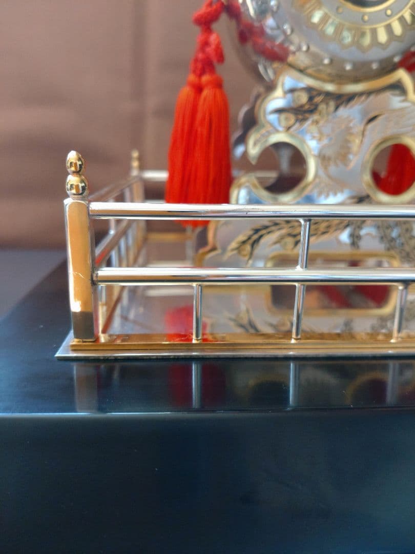 銀製/諫古太鼓/太鼓乗鶏/置物/共箱 ガラスケース付/縁起物/骨董品/美術品/