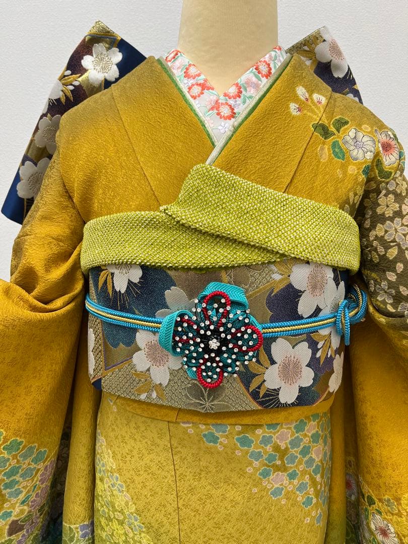 振り袖　フルセット　別誂長襦袢　辻ヶ花　金彩加工　成人式　暈し　辛子色　763