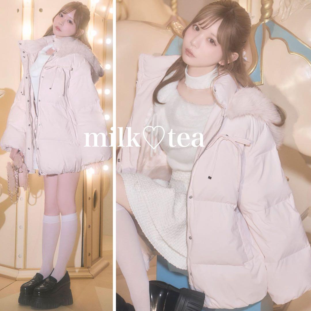 新品タグ付 ミシェルマカロン ピンク フリー ファーフードリボンダウンコート