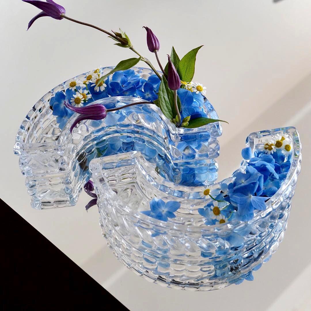 美品★オールドバカラ バンブー テーブル センター ピース フラワーベース/花器