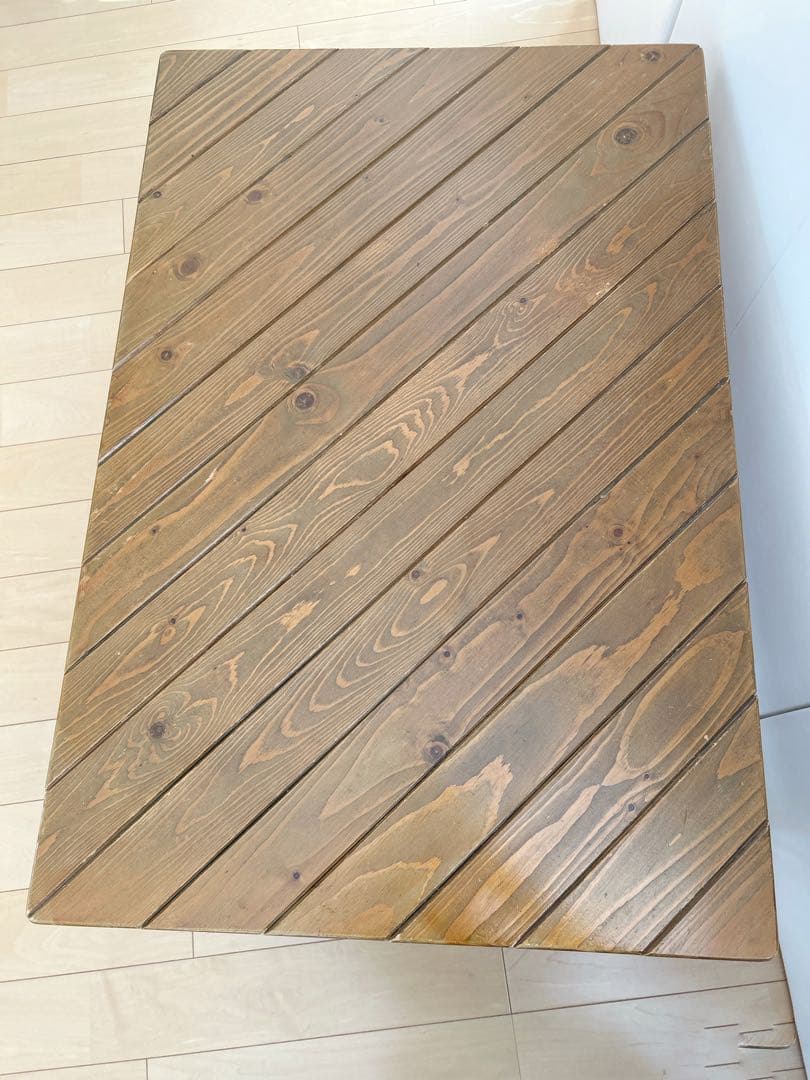 アンティーク　センターテーブル　コーヒーテーブル　メッシュスチール棚　パイン材