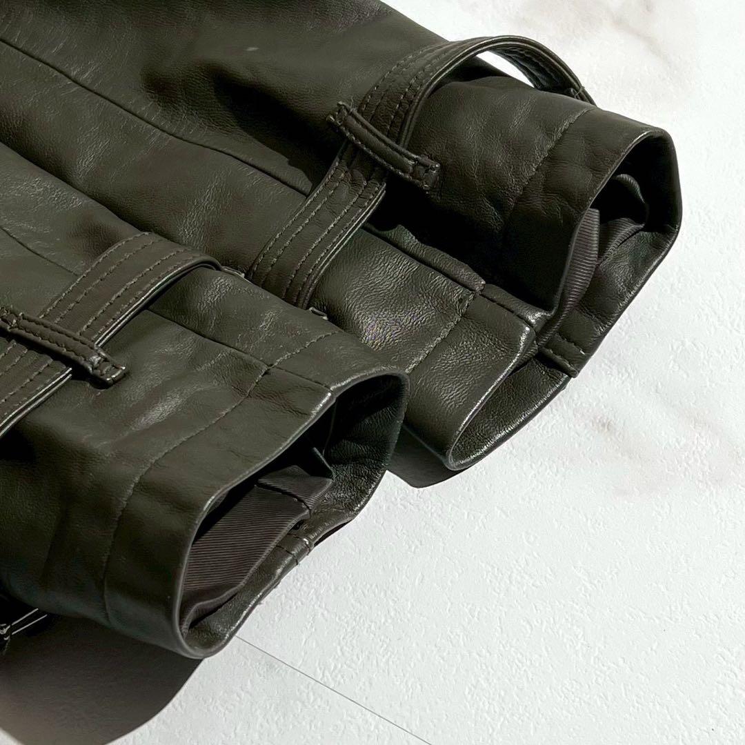 【超希少】BELLUCCI ラムレザー トレンチコート Lサイズ カーキ ベルト