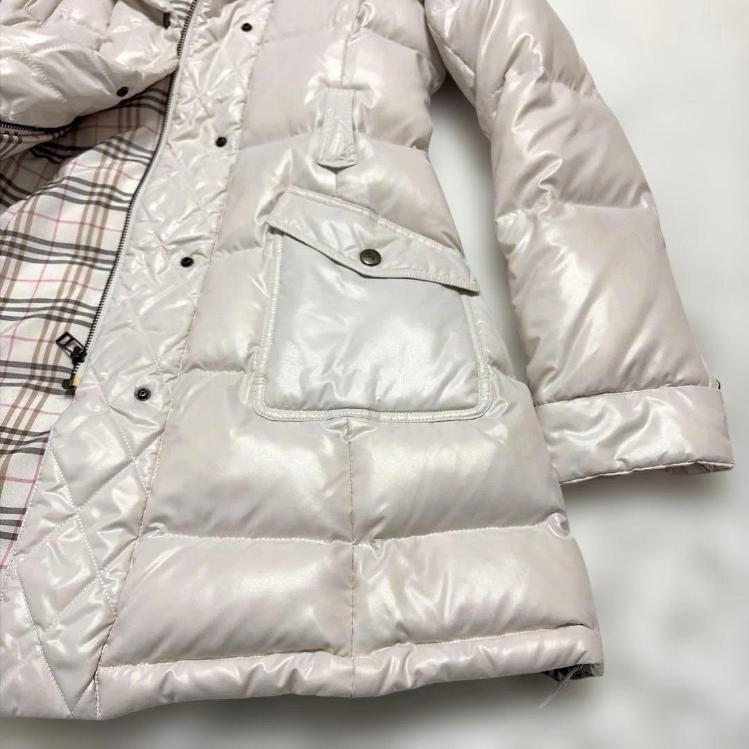 バーバリーブルーレーベル　ダウンコート　M ノバチェック　ホワイトピンク　ベルト