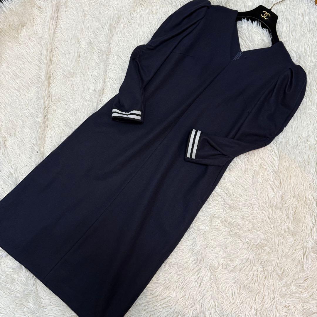 ボーダーズアットバルコニー　ネイビーウールワンピース36ヨーコチャンCFCL