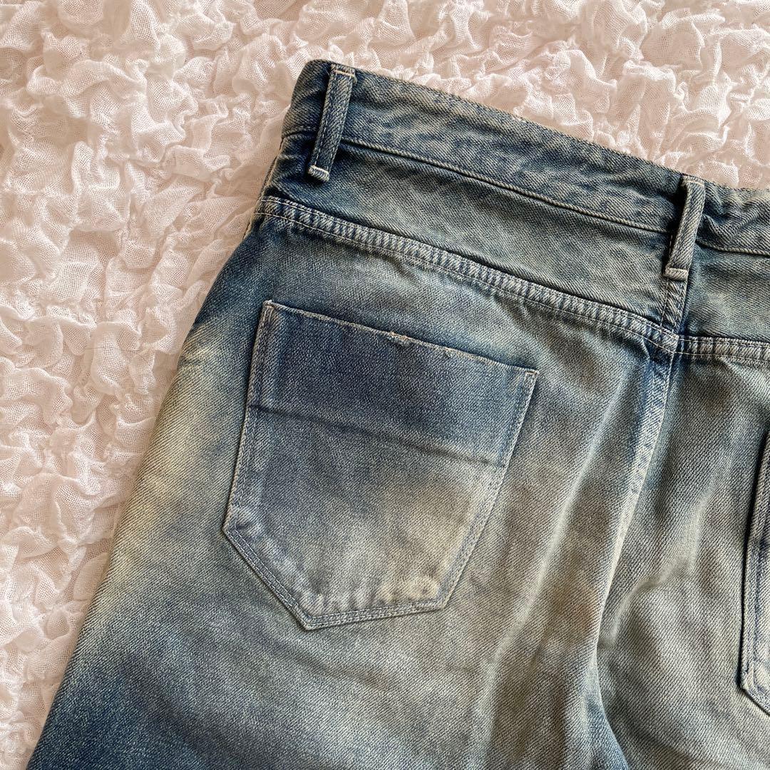 ミナペルホネンalwaysデニムパンツ 大きいサイズ40蝶々 ダメージデニム青