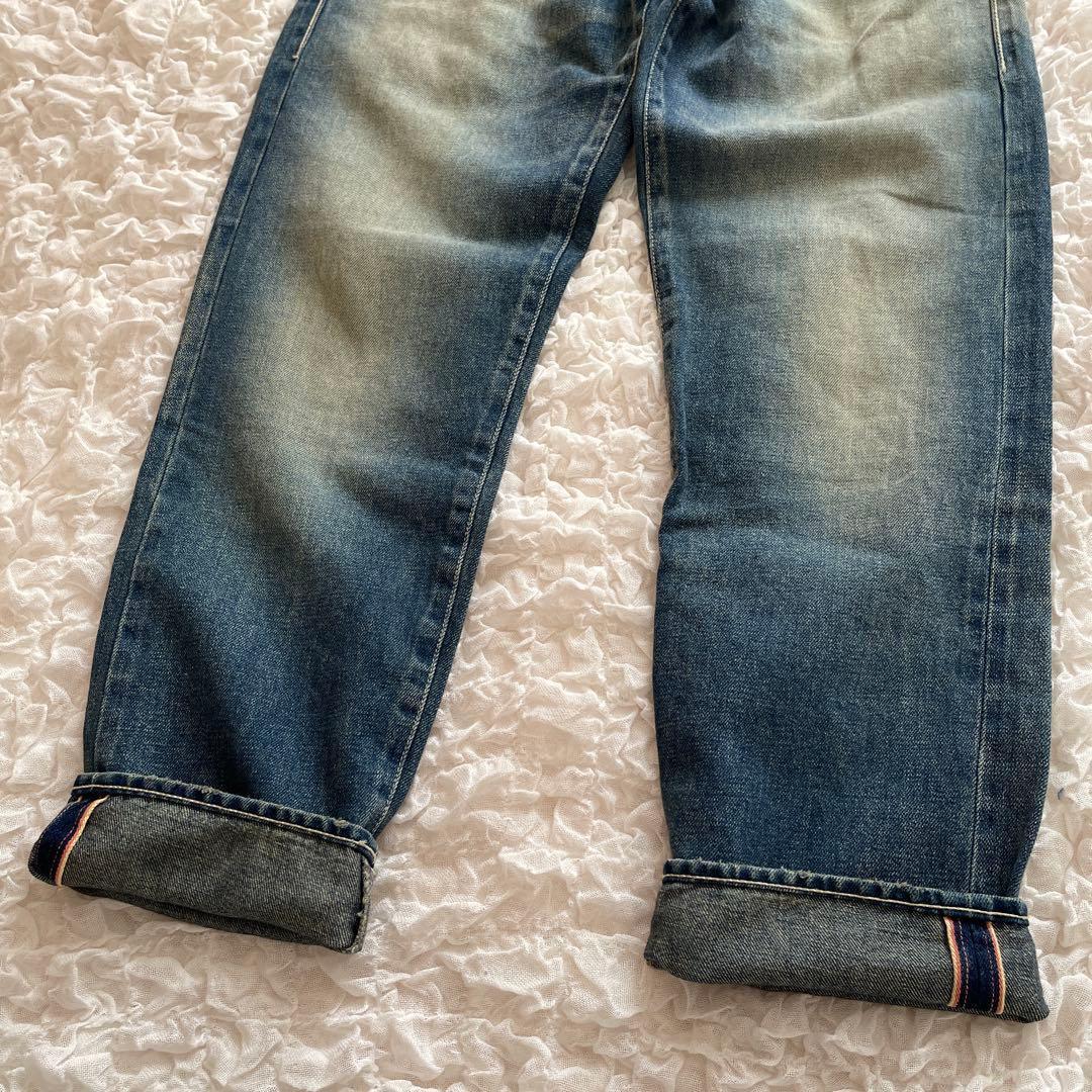 ミナペルホネンalwaysデニムパンツ 大きいサイズ40蝶々 ダメージデニム青