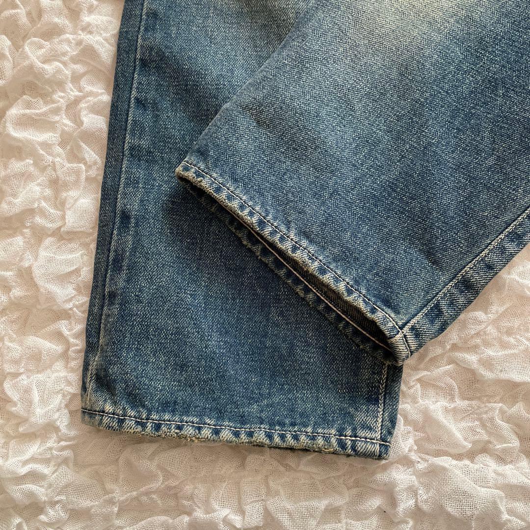 ミナペルホネンalwaysデニムパンツ 大きいサイズ40蝶々 ダメージデニム青