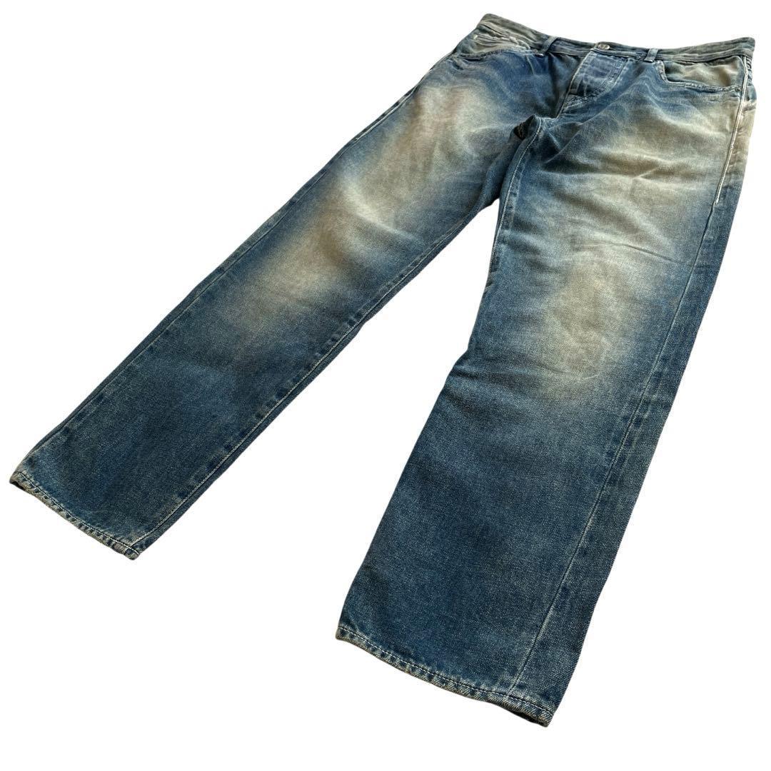 ミナペルホネンalwaysデニムパンツ 大きいサイズ40蝶々 ダメージデニム青