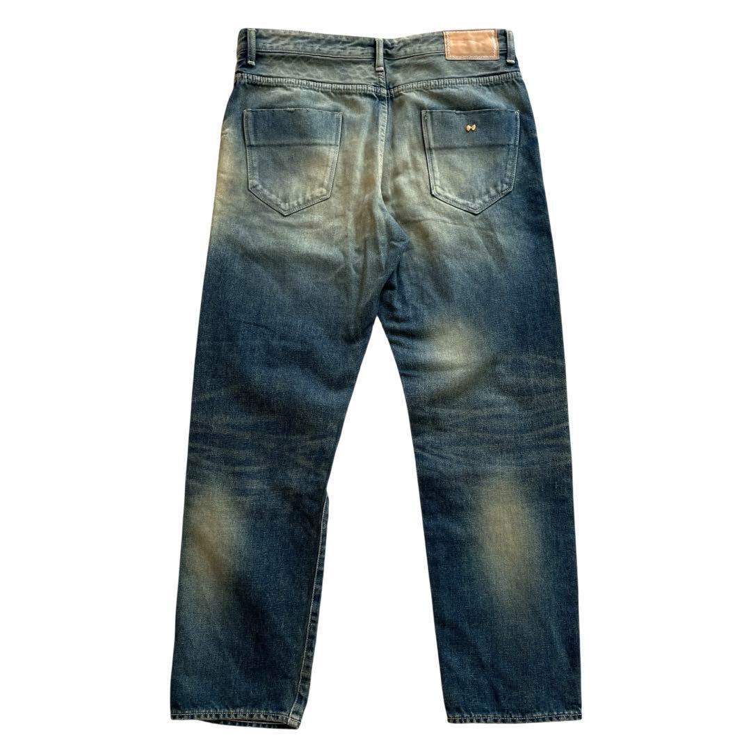 ミナペルホネンalwaysデニムパンツ 大きいサイズ40蝶々 ダメージデニム青