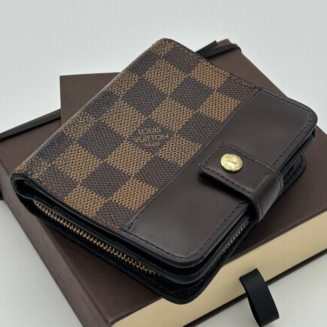 ルイ ヴィトン ダミエ コンパクトジップ 二つ折り 財布 ラウンドファスナー