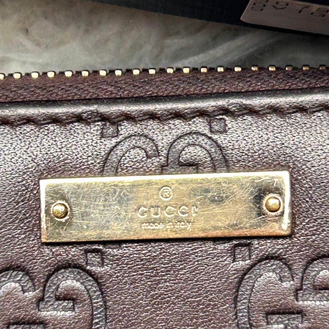 【付属品完備】 GUCCI GG シマ レザー ラウンド 長財布 ブラウン
