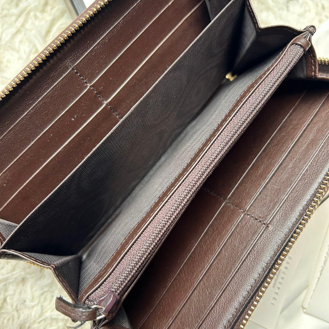 【付属品完備】 GUCCI GG シマ レザー ラウンド 長財布 ブラウン