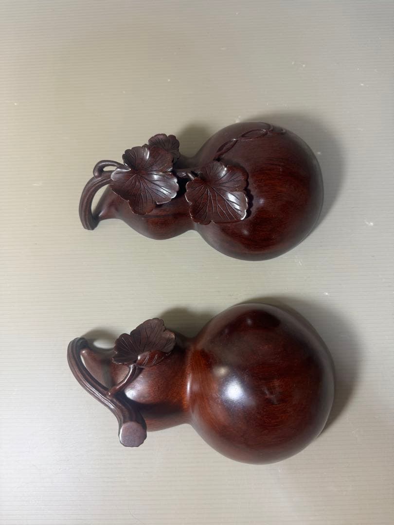 2469 中国　唐木紫檀製　瓢箪形　蓋物　置物　美品