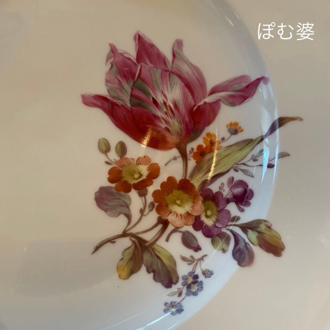 【KPMベルリン】金彩 手描き ディナー皿 ６枚「大きな花／いずれもシック」
