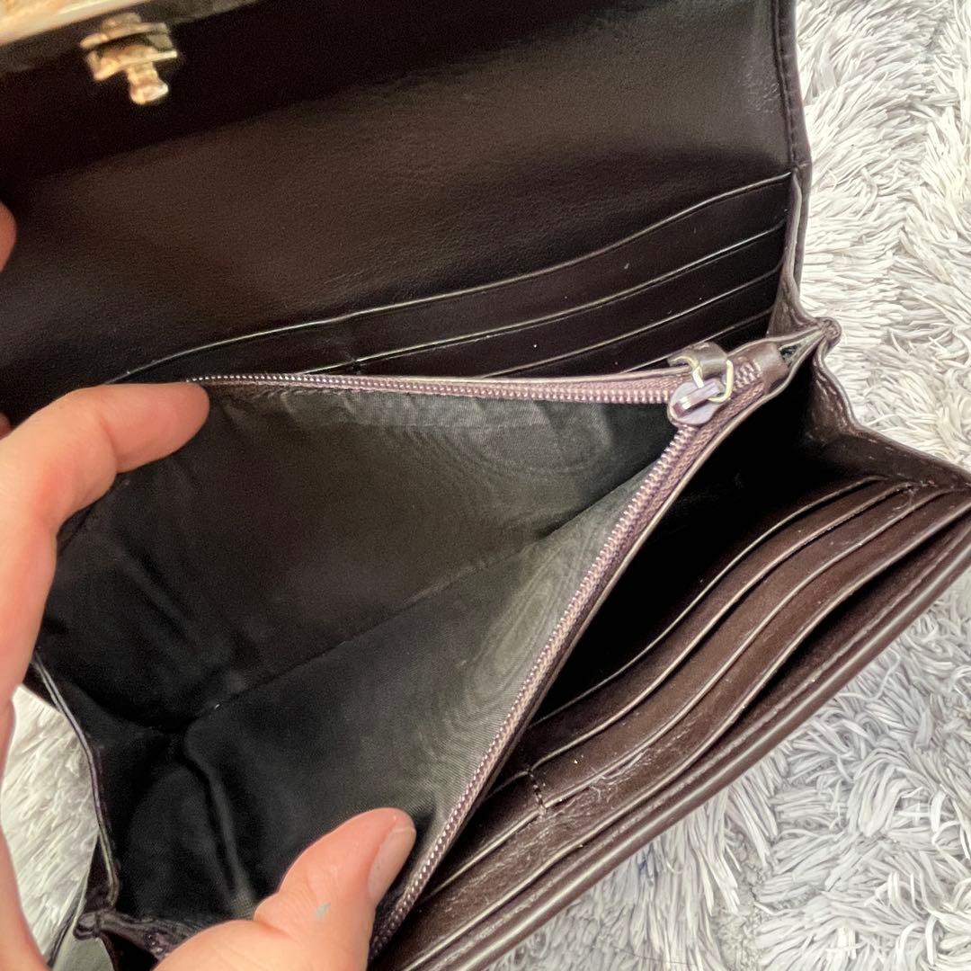 良品✨GUCCI マイクロシマ　レザー　ダークブラウン　シルバーロゴ　長財布