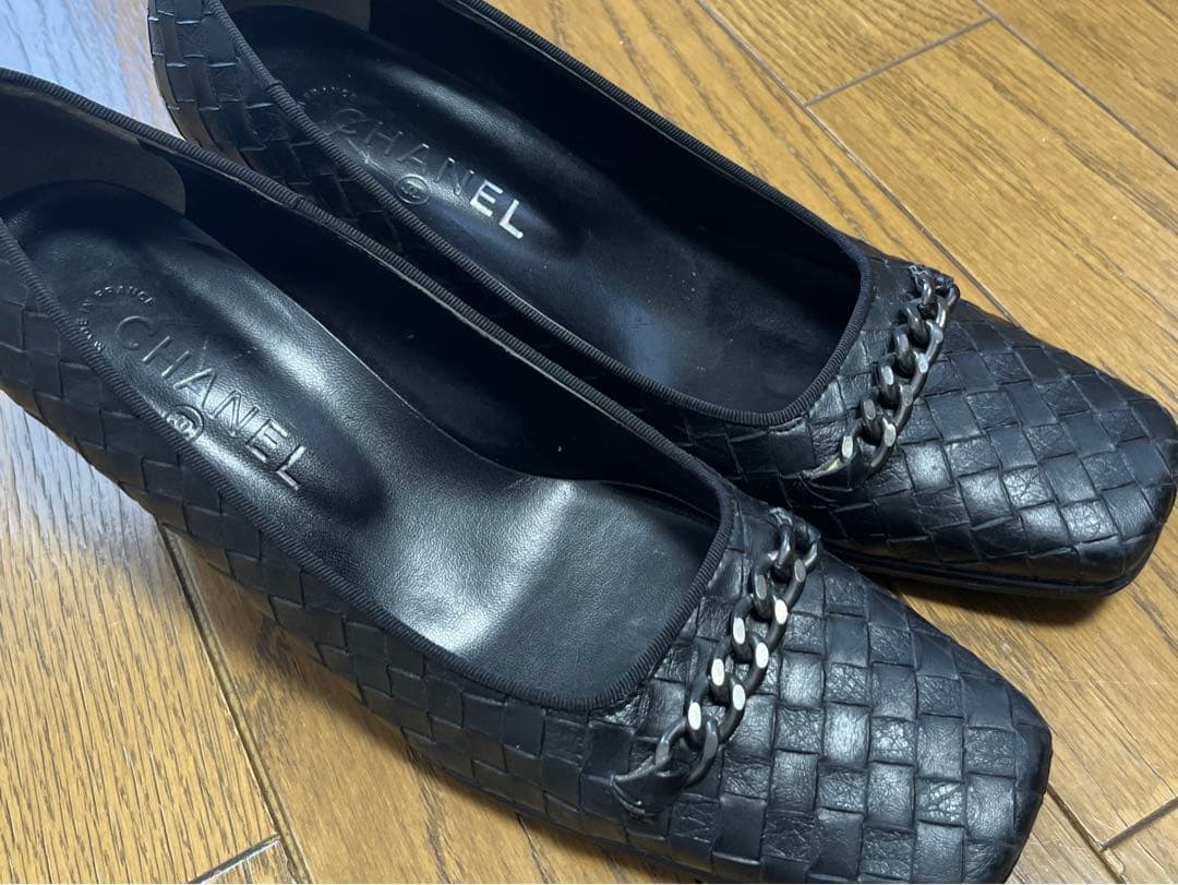 CHANEL シャネル パンプス チェーンレザー 編み込み　38