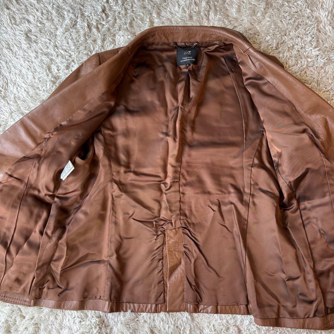 【美品♡大きいサイズ】23区　レザージャケット　ブラウン　羊革　ラムレザー　46