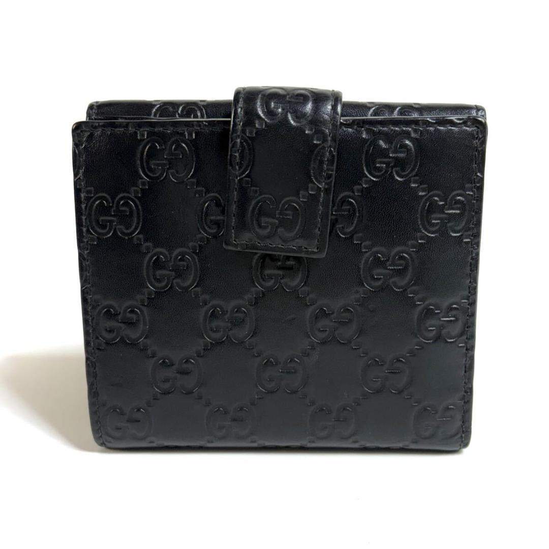 【極美品】GUCCI シマ レザー GG 財布 イタリア製 ブラック 元箱付き