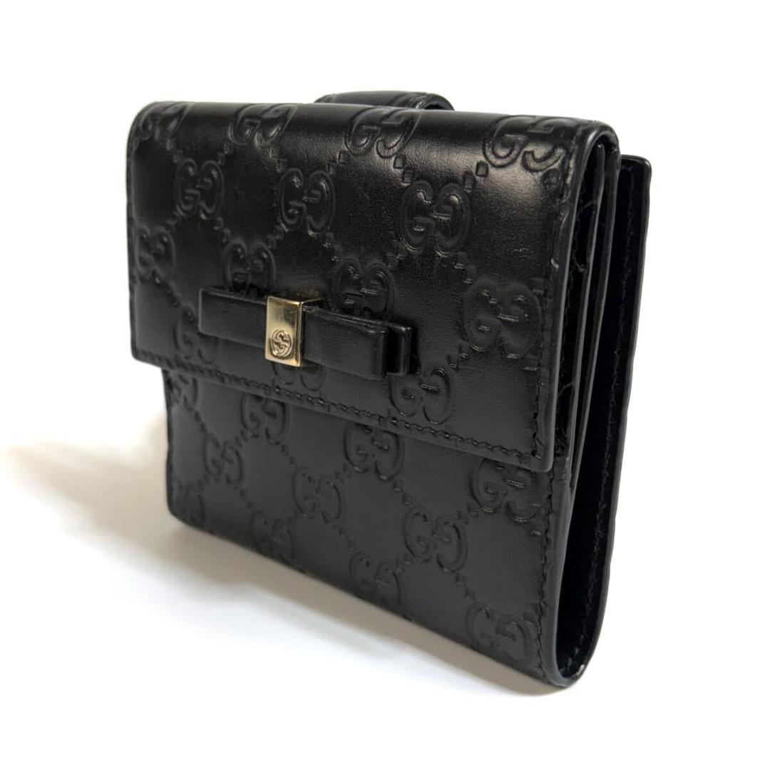 【極美品】GUCCI シマ レザー GG 財布 イタリア製 ブラック 元箱付き