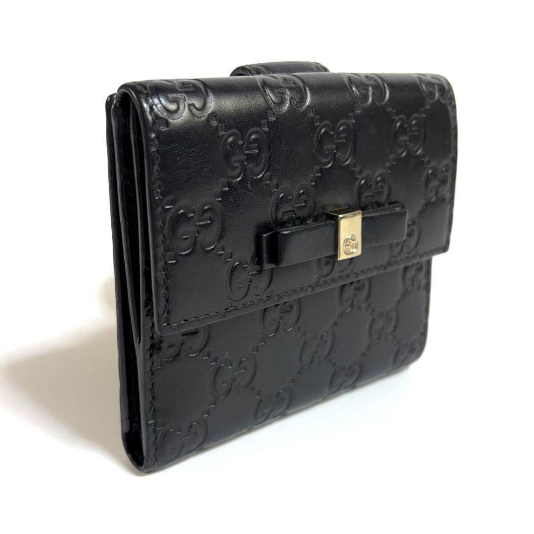 【極美品】GUCCI シマ レザー GG 財布 イタリア製 ブラック 元箱付き
