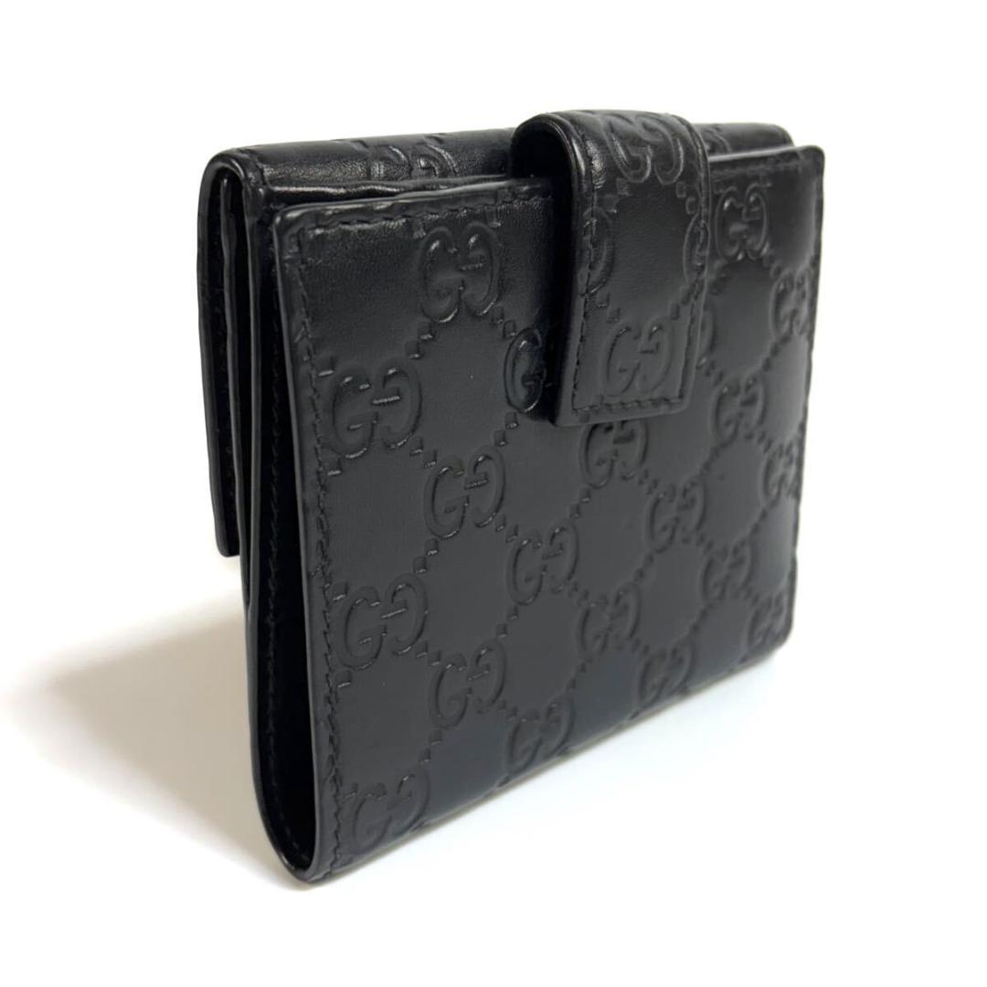 【極美品】GUCCI シマ レザー GG 財布 イタリア製 ブラック 元箱付き