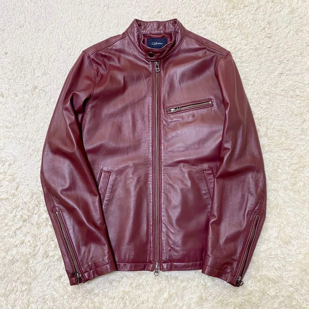 美品✨ メンズビギ ラムレザー シングルライダースジャケット ボルドー L