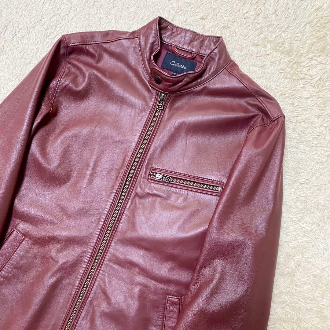 美品✨ メンズビギ ラムレザー シングルライダースジャケット ボルドー L
