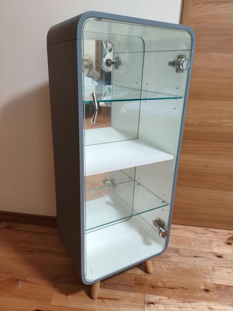 【美品】コレクションシェルフ　フィギュアケース　４段　背面ミラー　グレー