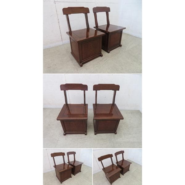 美品■銘木■鉄刀木■民芸囲炉裏チェア■収納付き座椅子■2脚セット■最高級■