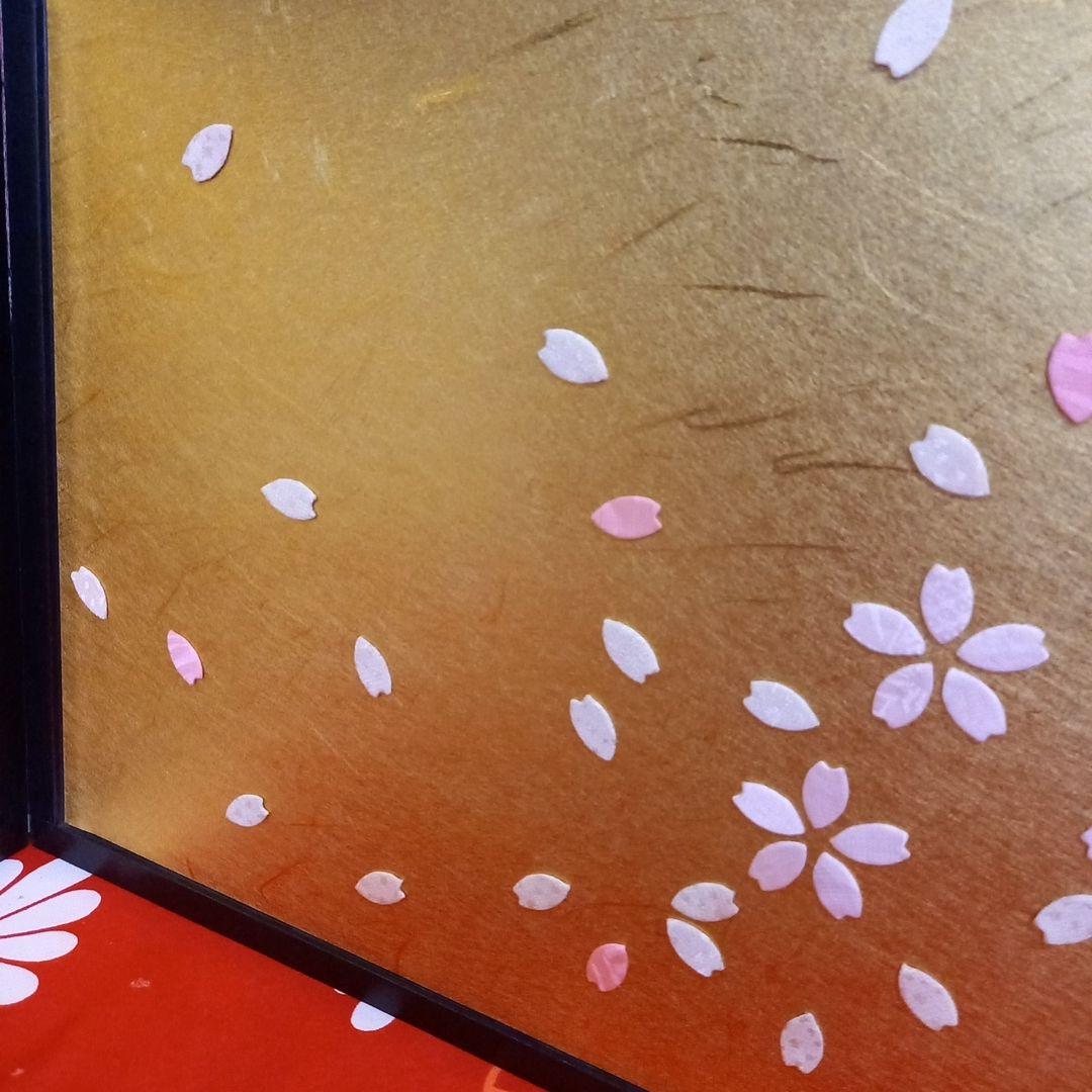くろちく古布縮緬押絵　金屏風\"桜月夜\"