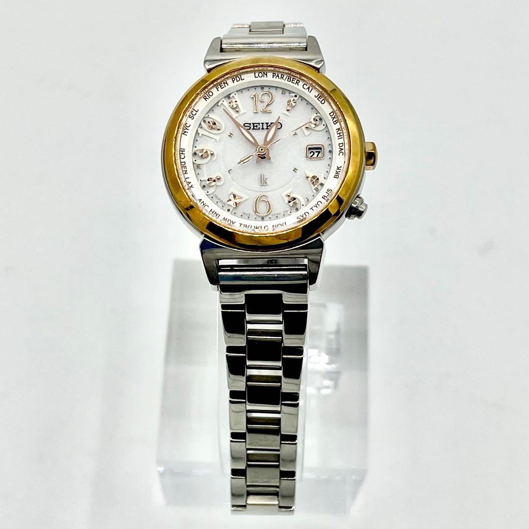 【稼働】セイコー 1B25-0AA0 ルキア 電波ソーラー デイト 腕時計