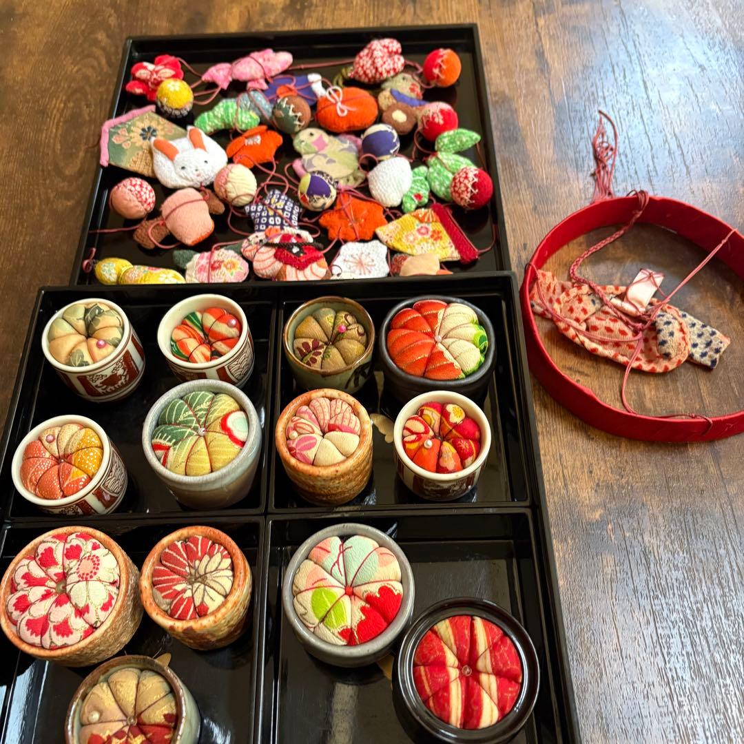 ひめ吊し雛材料 豆針山まとめて！手作り 縮緬　江戸縮　アンティーク