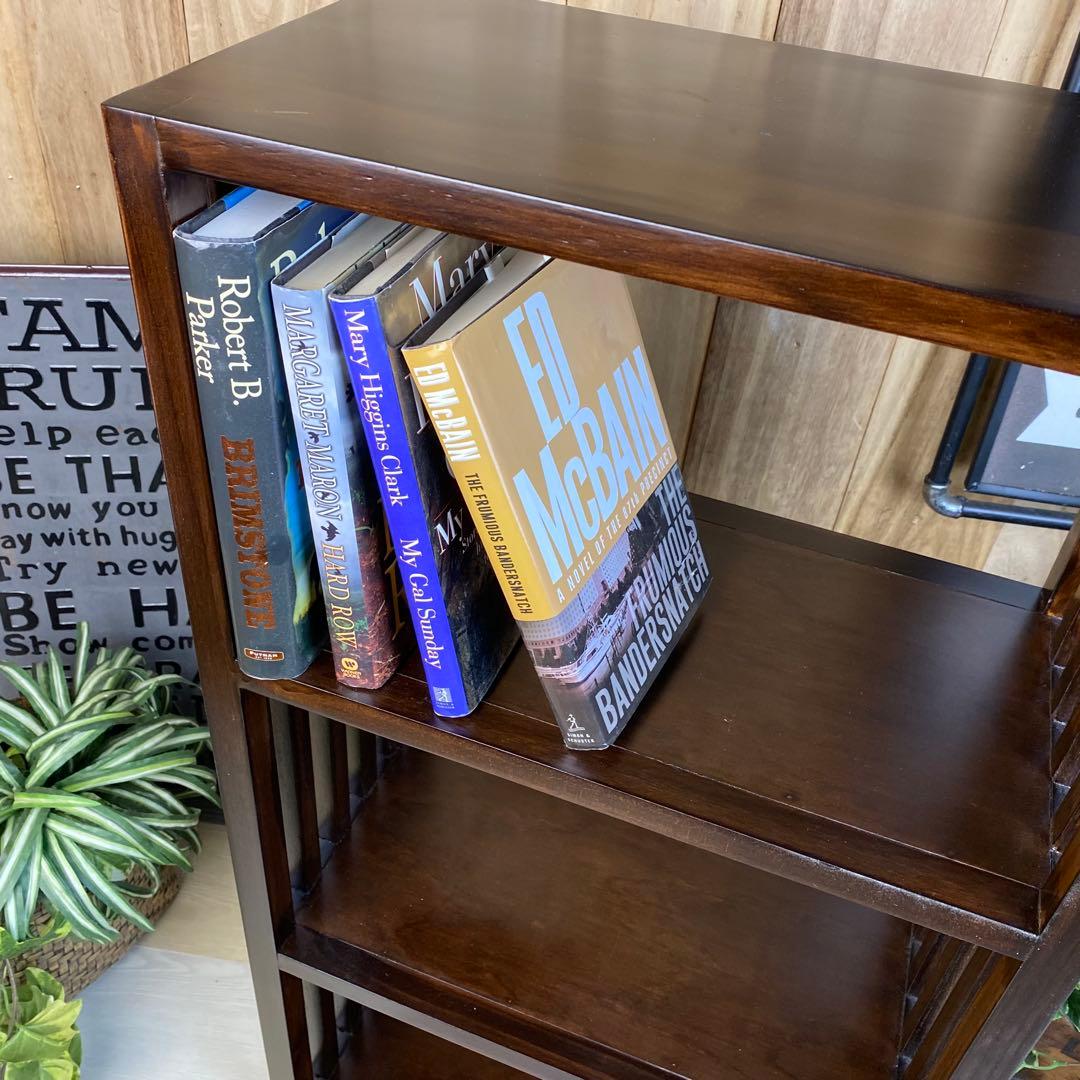 アジアンエスニック木製天然無垢材格子ラックシェルフ三段木製飾り棚和室和風