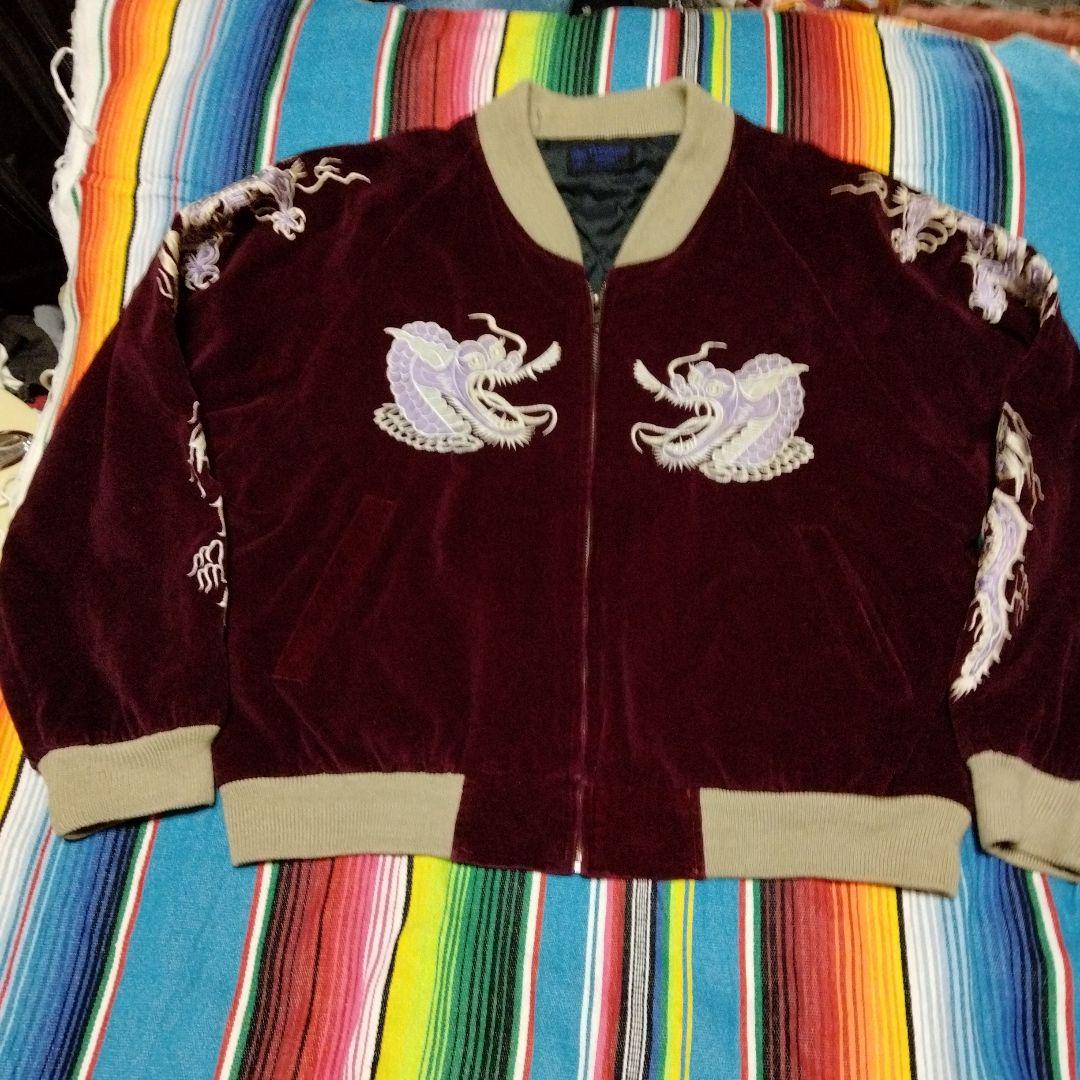 スカジャン別珍和柄龍刺繍ワインレッド【90s】高配色スーベニアジャケット