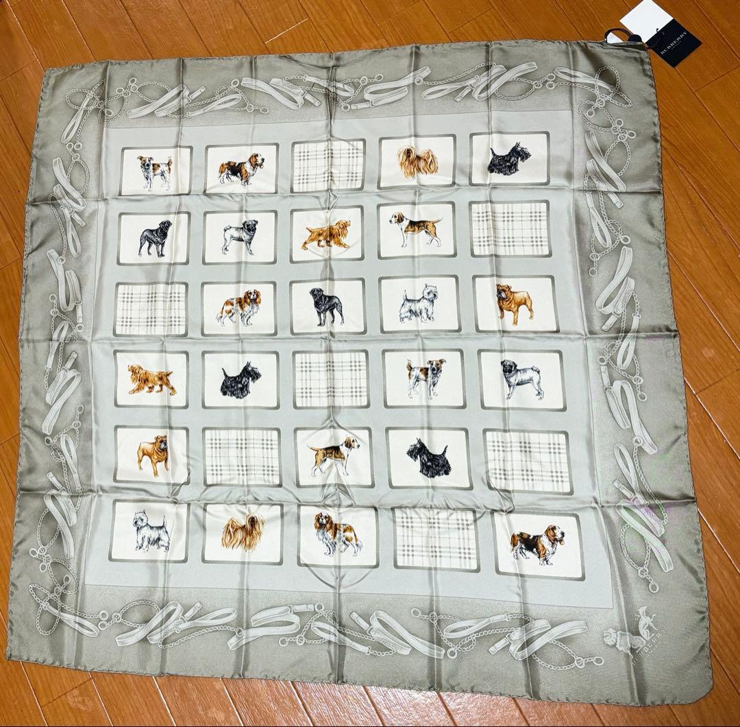 新品未使用☆ BURBERRY バーバリー 大判 スカーフ 犬 シルク