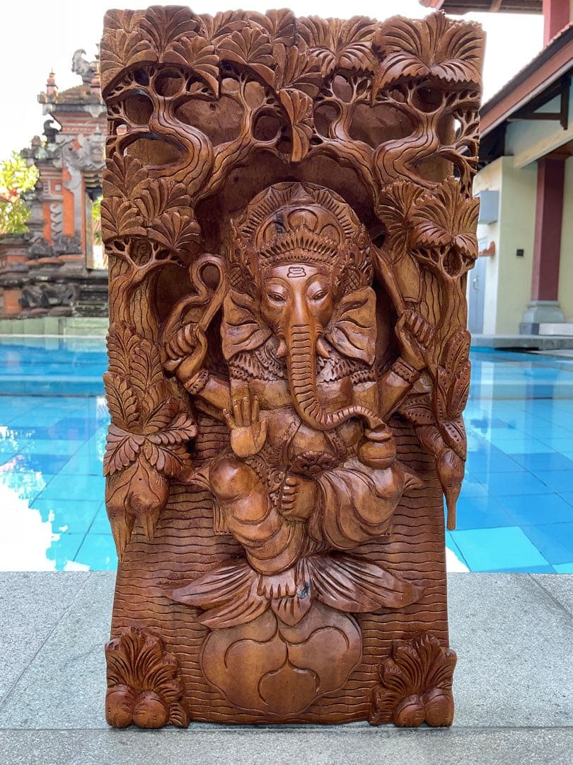 【新入荷］ガネーシャ像(夢をかなえる神様)Hiクオリティ木彫り38.5cm