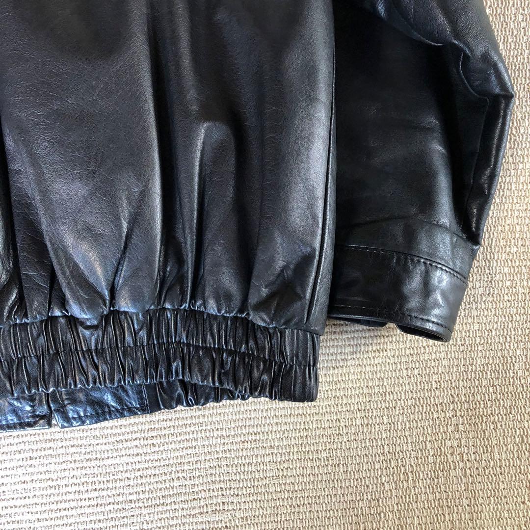 日本製 レザージャケット 薄手 牛革 レザーブルゾン 短丈 ブラック