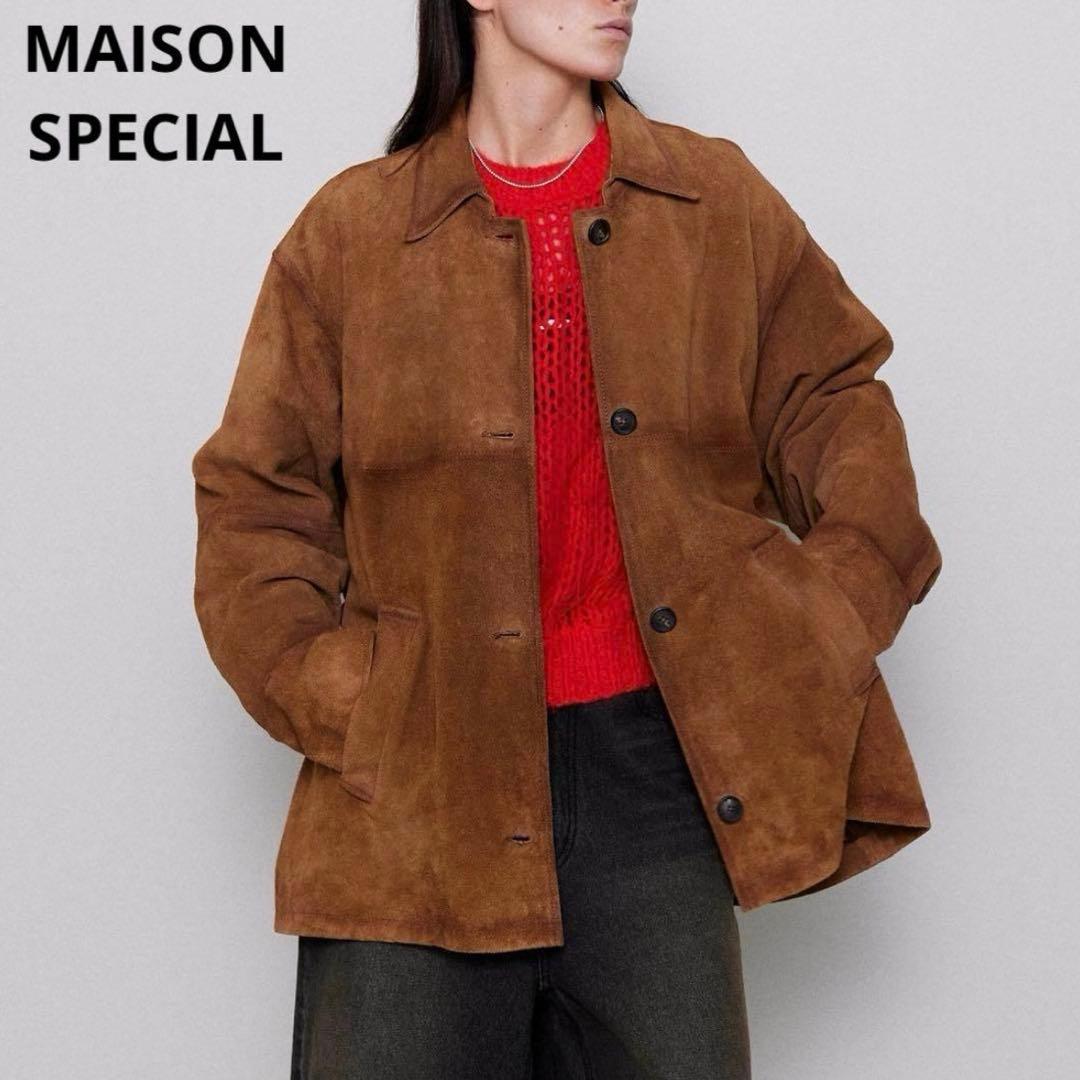美品　MAISON SPECIAL　リアルスウェードオーバーシャツ牛革Fブラウン