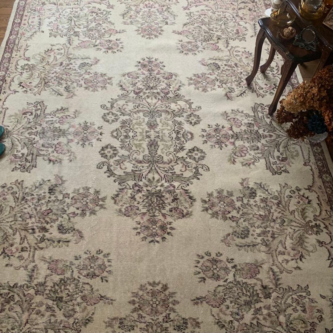 超大判　幅広　245×147トルコヴィンテージラグ　ペールピンク　雅紀さん