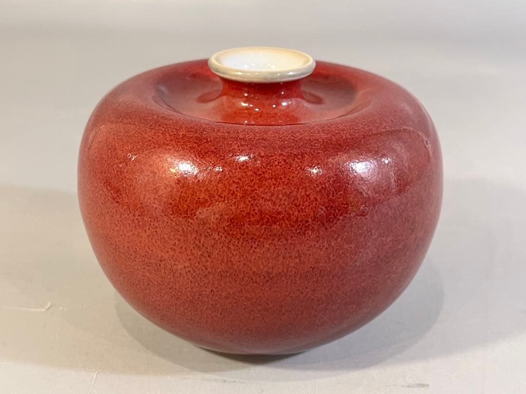 清時代 康熙年製 豆紅釉苹果尊・時代物・古陶磁・古賞物・旧家買出品