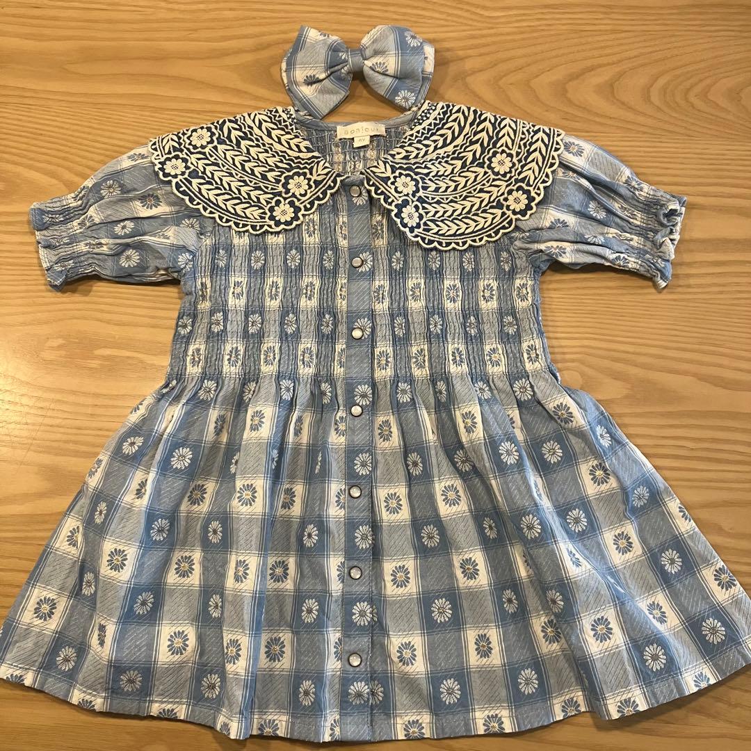 Bonjour bonjour diary ワンピース 4Y 水色　花柄
