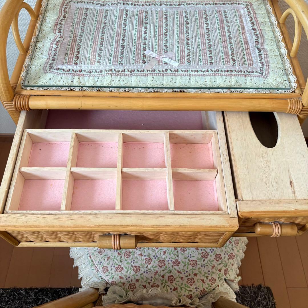 ラタン　籐家具　ドレッサー　鏡台　① 化粧台　木製　昭和レトロ　アンティーク