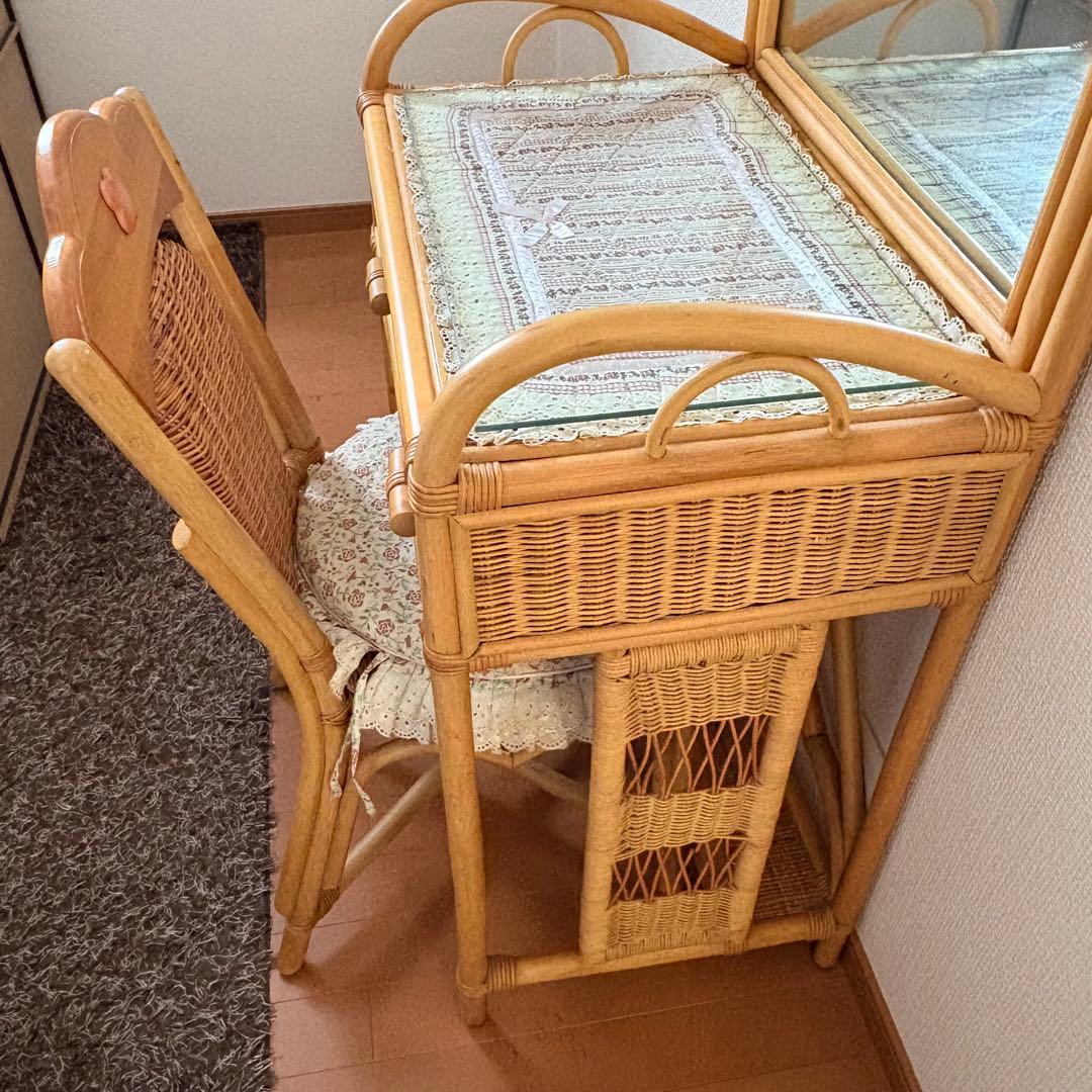 ラタン　籐家具　ドレッサー　鏡台　① 化粧台　木製　昭和レトロ　アンティーク