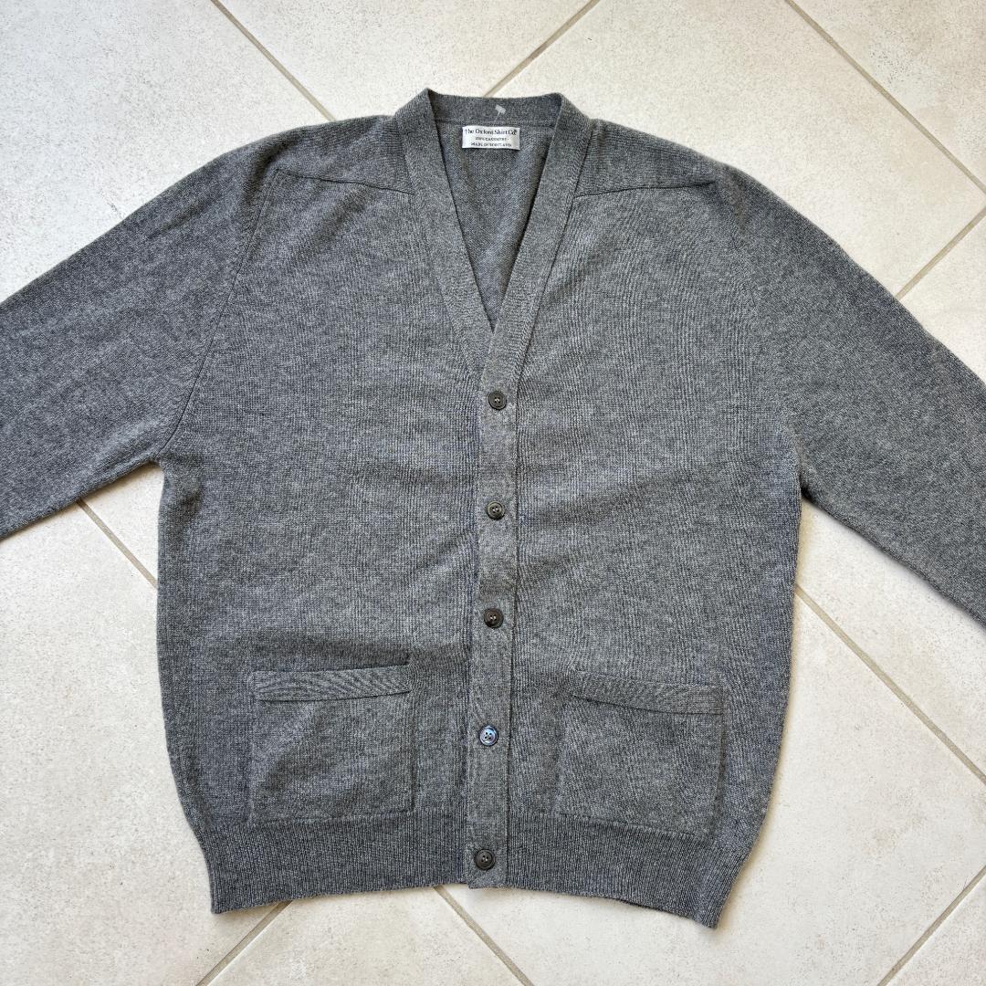 80s スコットランド製カシミアカーディガン ごま塩グレー XL