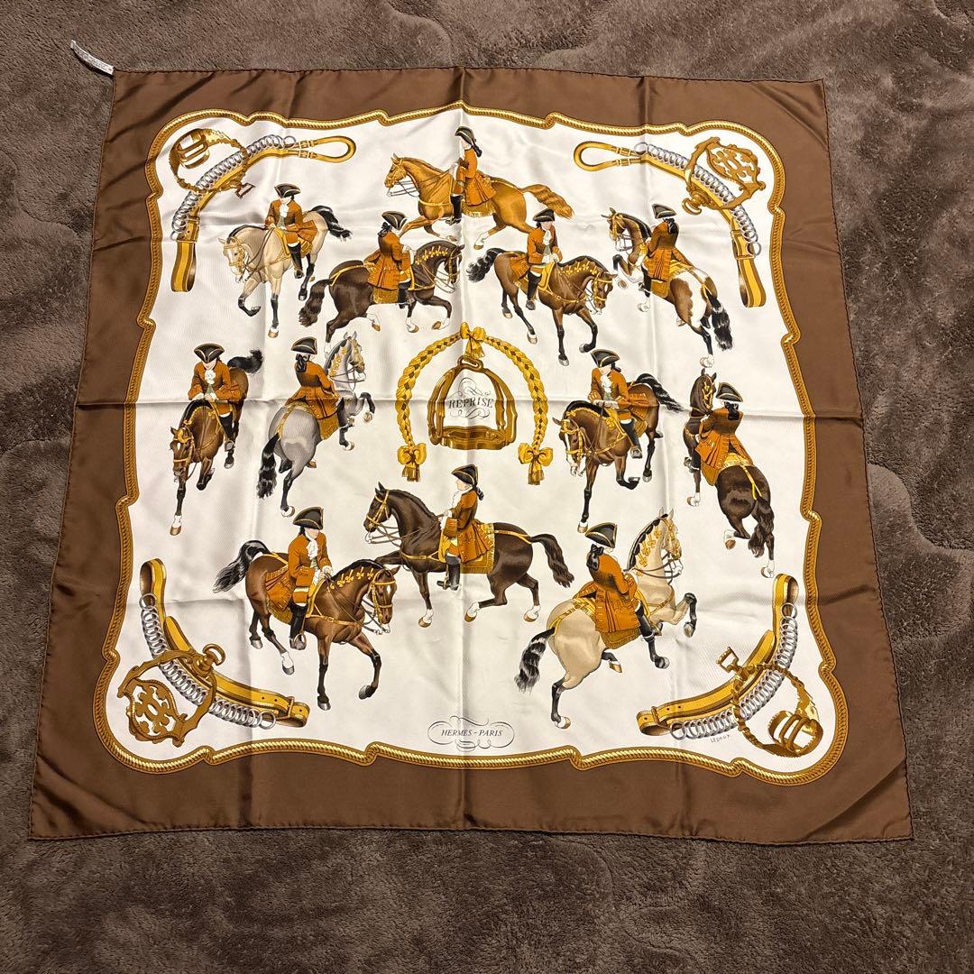 エルメス　シルクスカーフ　87×87 ブラウン系